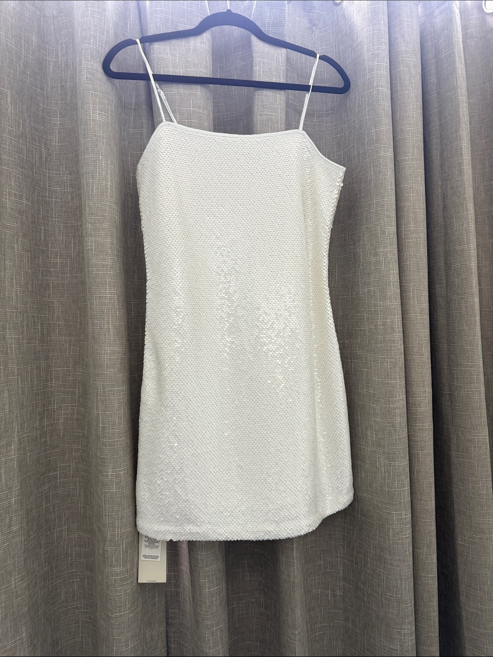 White Sequin Slip Dress - Elegant Spaghetti Strap Mini